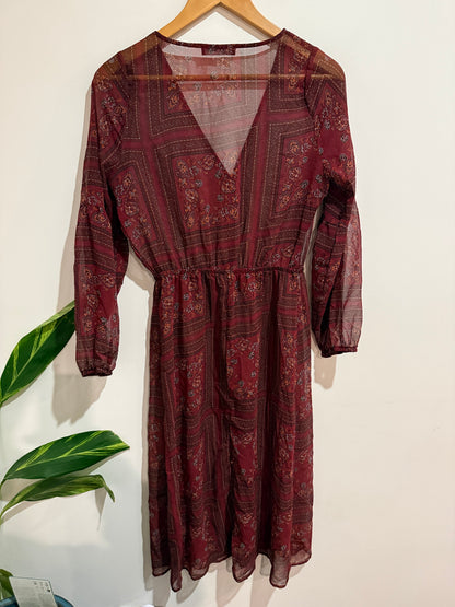 Cotton On Paisley Print Sheer Maxi Shirt Dress | Size S