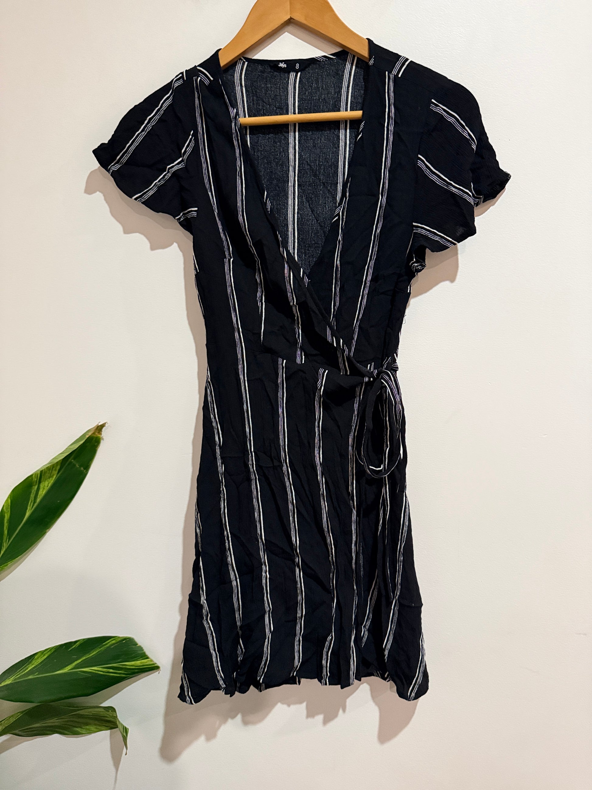 Jay Jays Black Striped Wrap Dress | Size 8