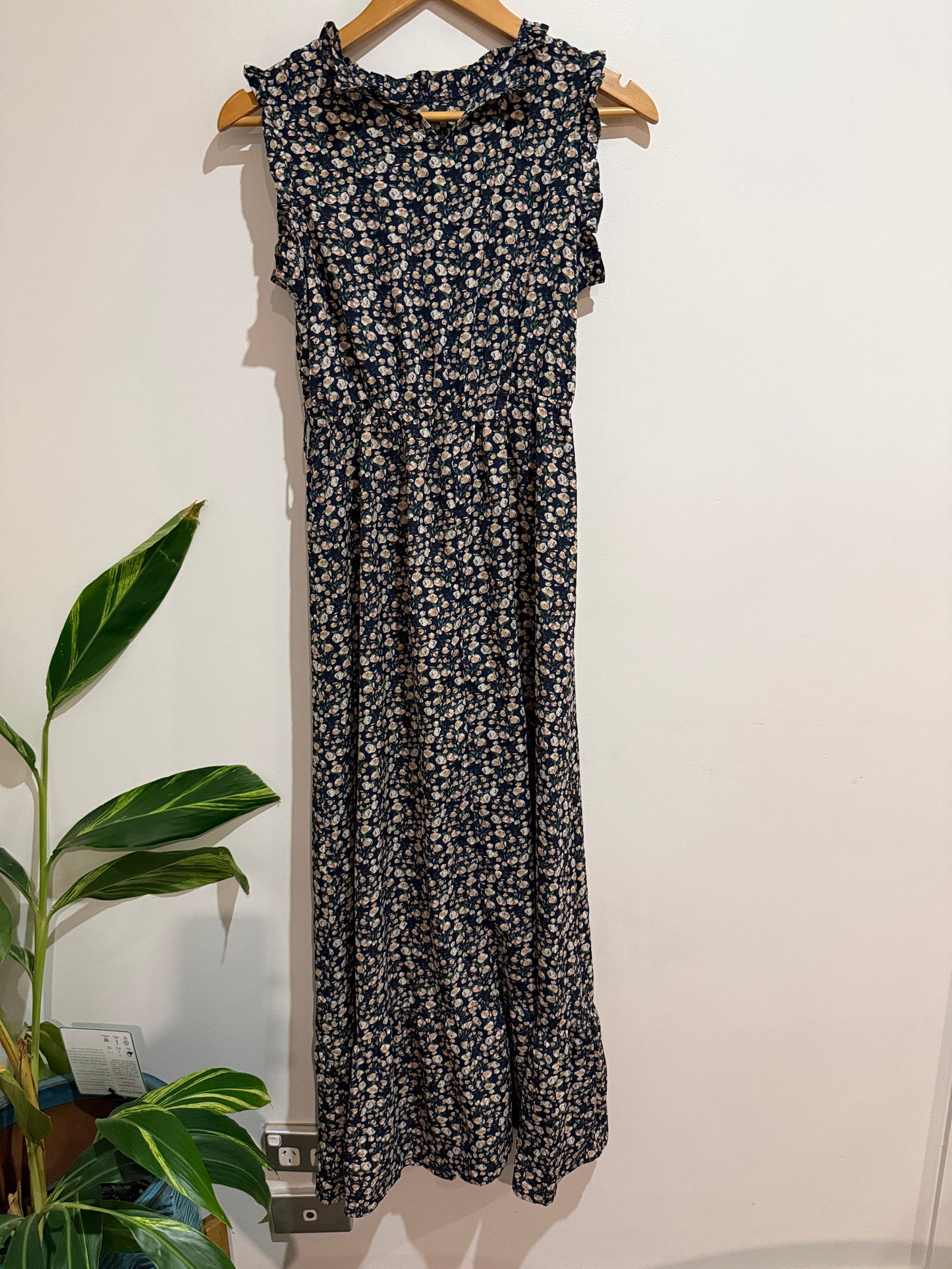 Navy Floral Ruffle Maxi Dress