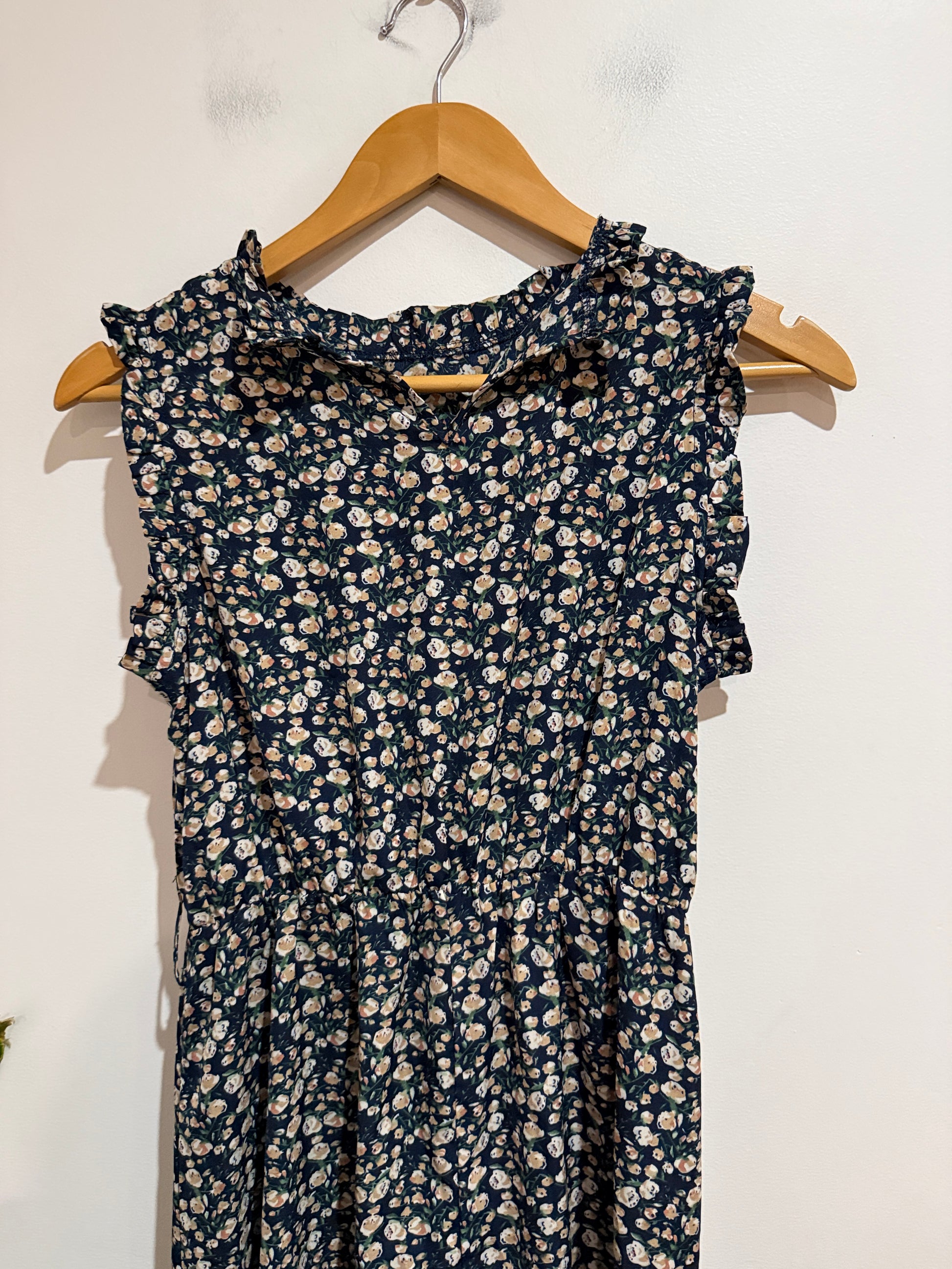 Navy Floral Ruffle Maxi Dress