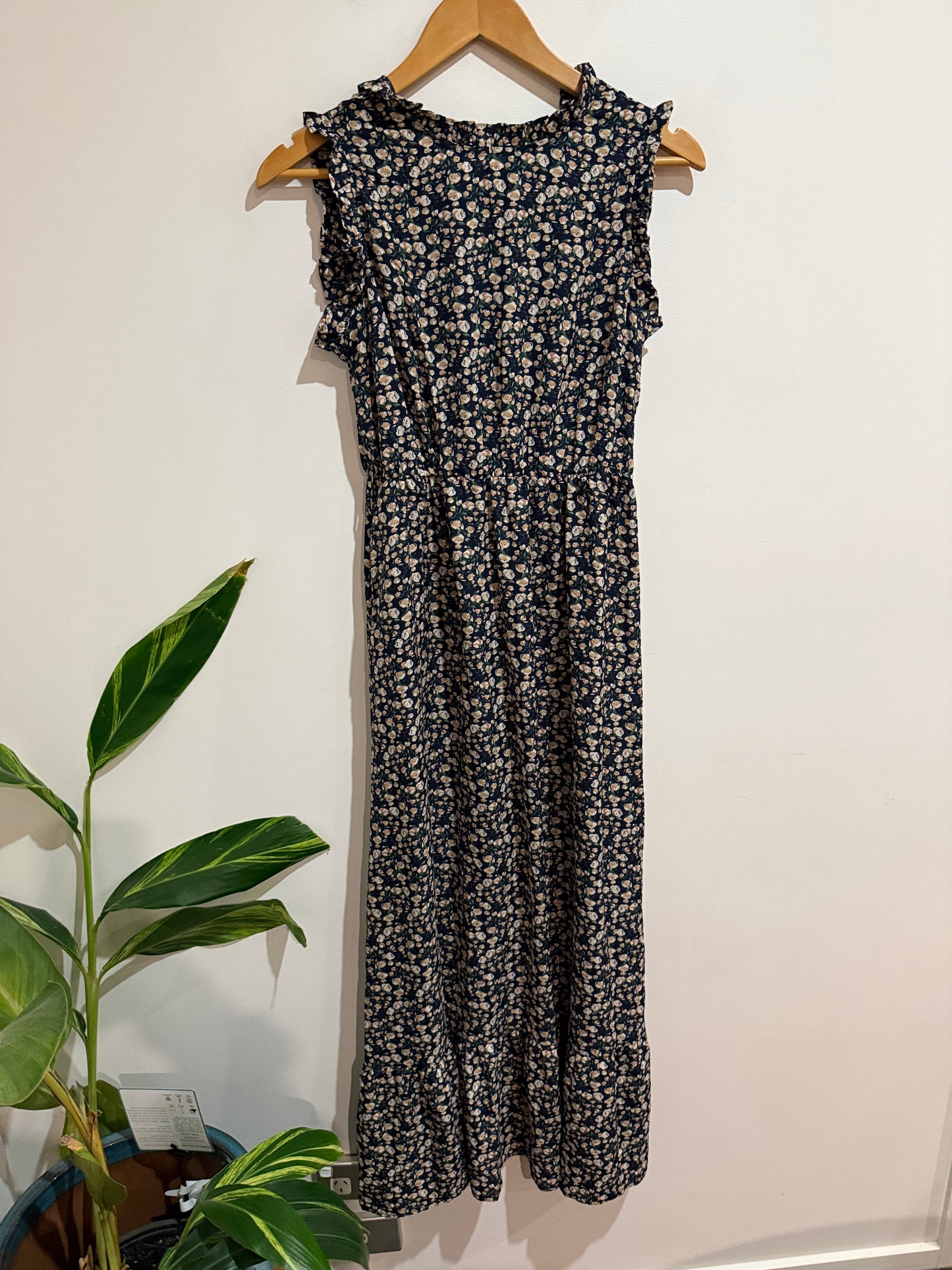 Navy Floral Ruffle Maxi Dress