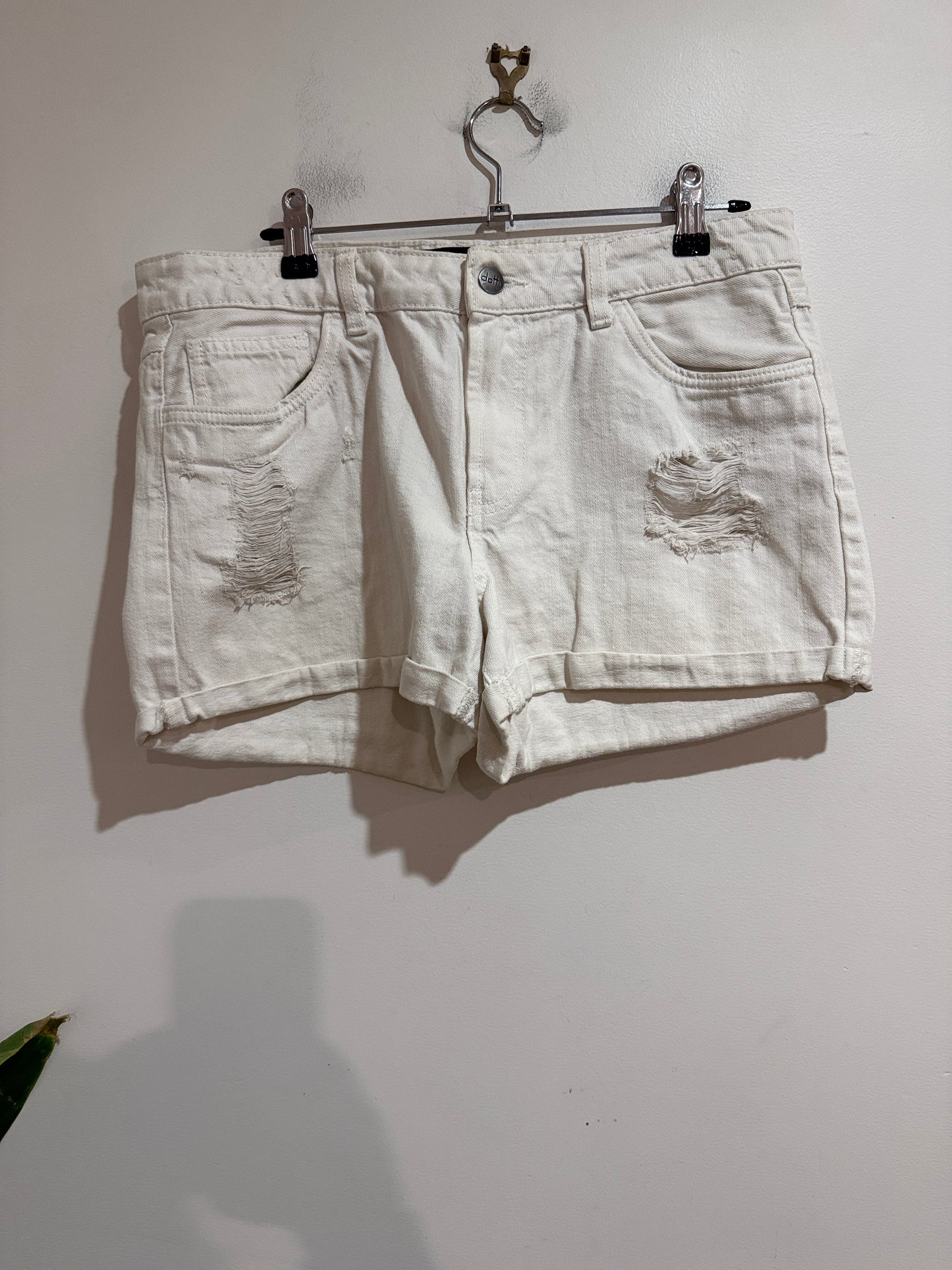 Dotti Denim White Distressed Shorts | Size 12