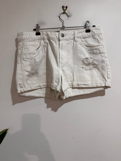 Dotti Denim White Distressed Shorts | Size 12