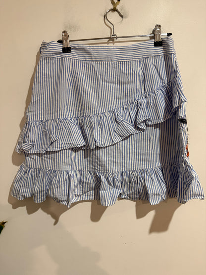 Zara Woman Blue Stripe Floral Embroidered Ruffle Mini Skirt | EUR S