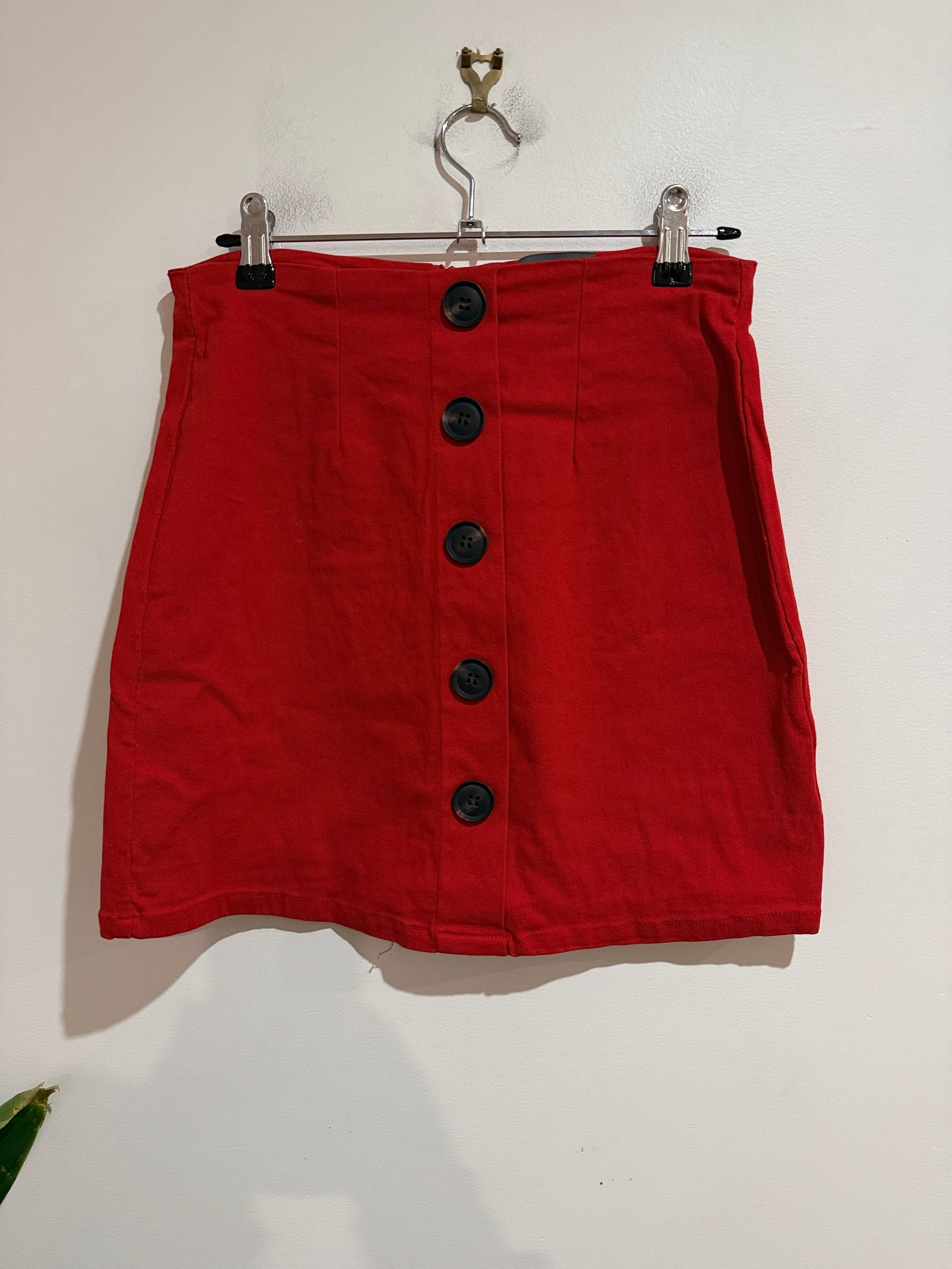 Mirrou Red Button Front Denim Mini Skirt