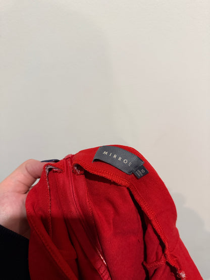 Mirrou Red Button Front Denim Mini Skirt