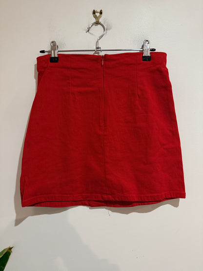 Mirrou Red Button Front Denim Mini Skirt