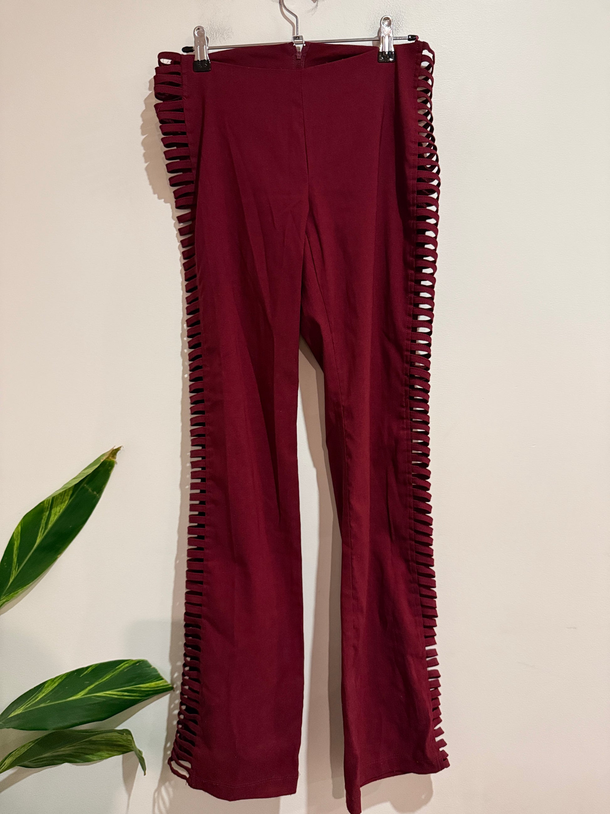 Charlotte Russe Burgundy Lace Up Flare Pants | Size S
