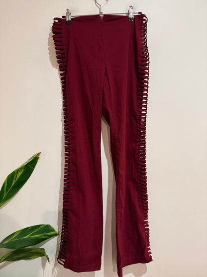 Charlotte Russe Burgundy Lace Up Flare Pants | Size S