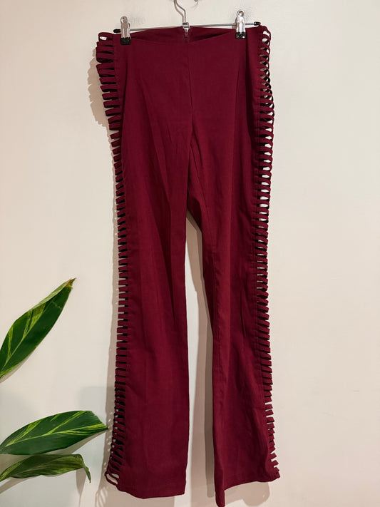 Charlotte Russe Burgundy Lace Up Flare Pants | Size S