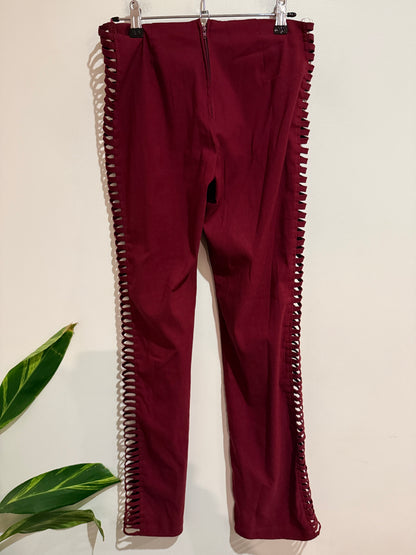 Charlotte Russe Burgundy Lace Up Flare Pants | Size S