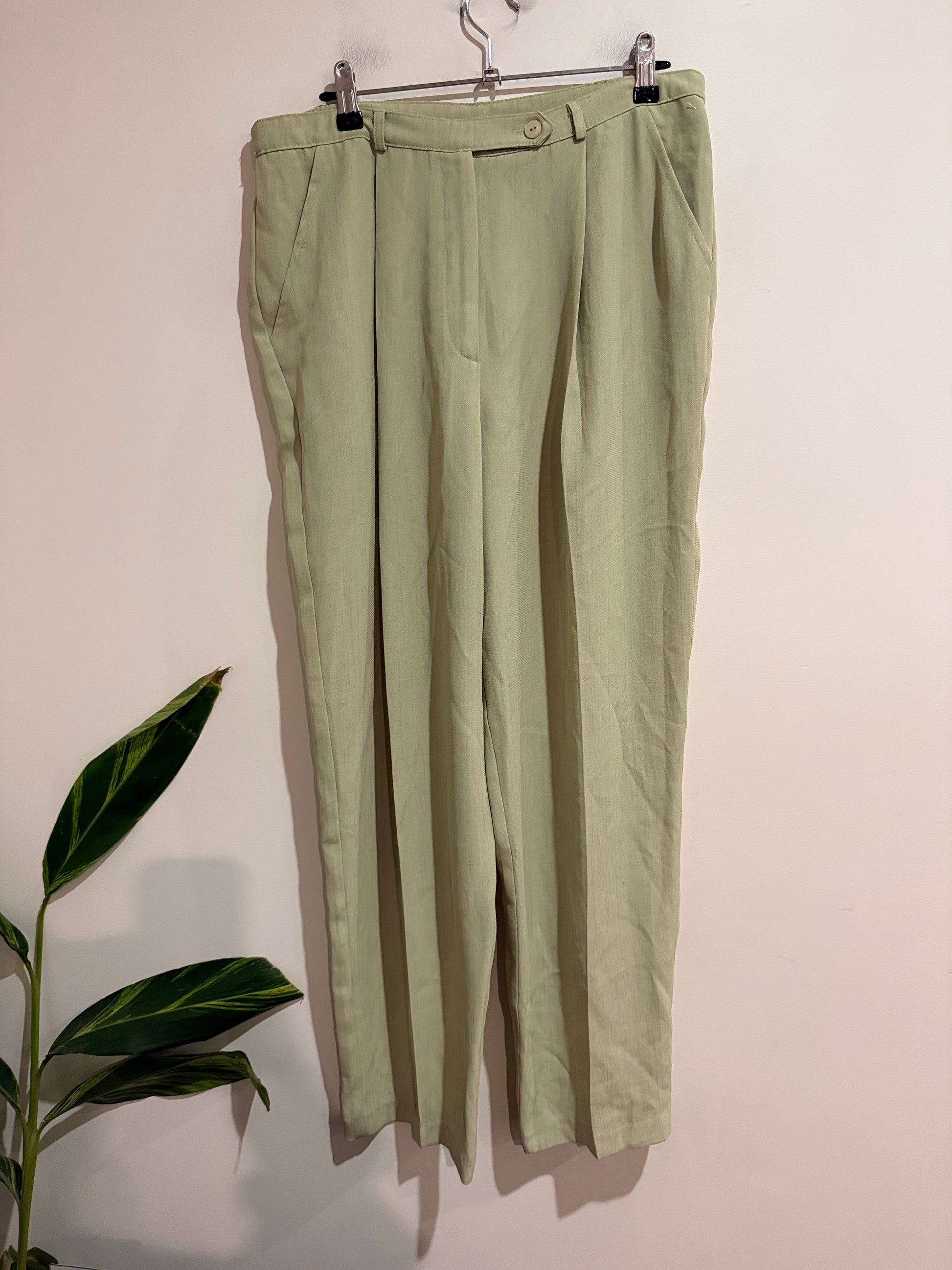 Liz Jordan Sage Green Pleated Tapered Pants | Size 14