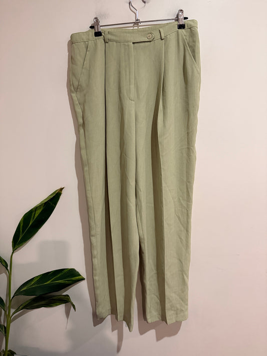 Liz Jordan Sage Green Pleated Tapered Pants | Size 14