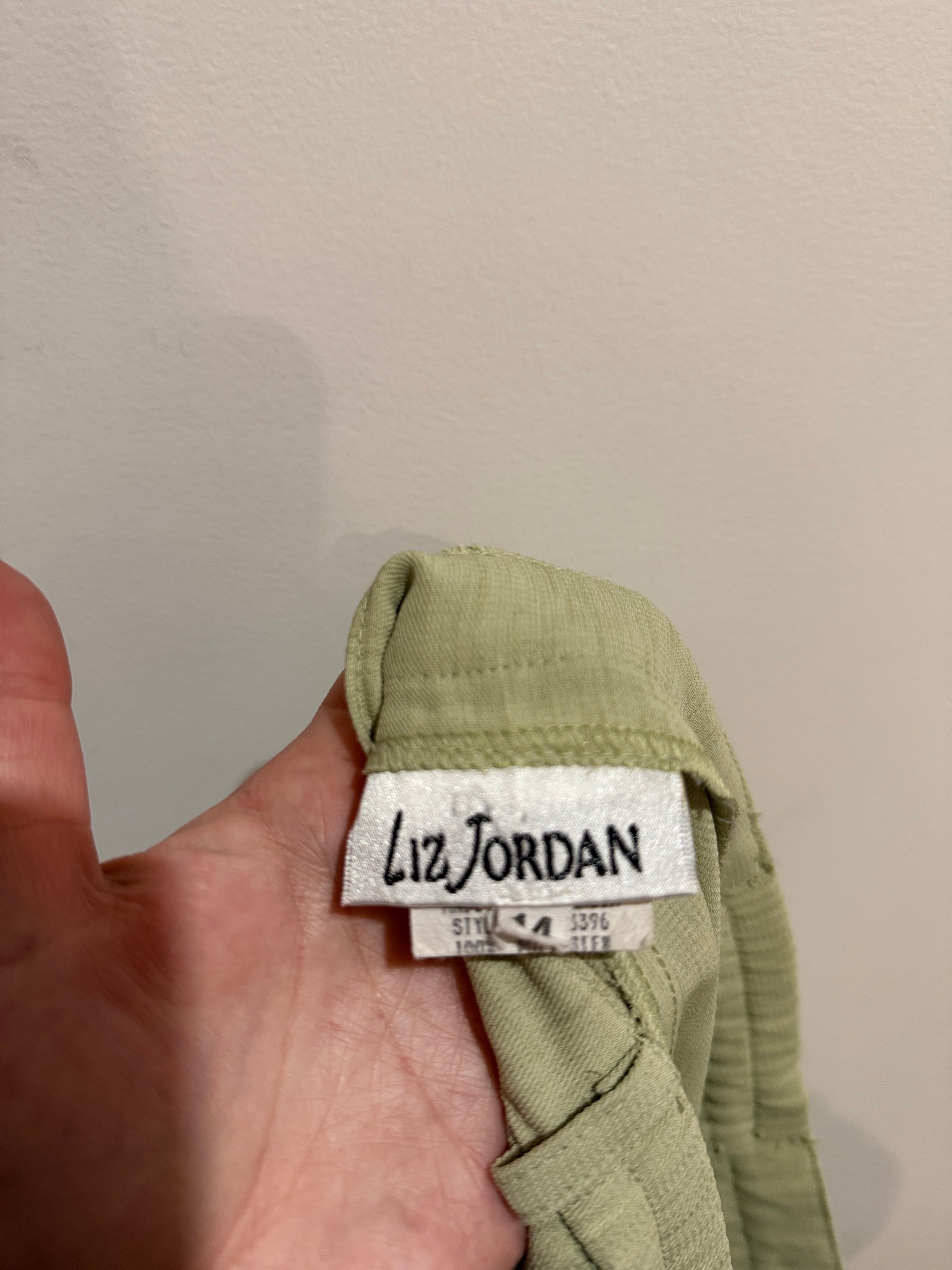 Liz Jordan Sage Green Pleated Tapered Pants | Size 14