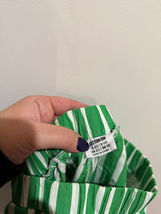 Cotton On Green Stripe Elastic Waist Shorts | AU 6