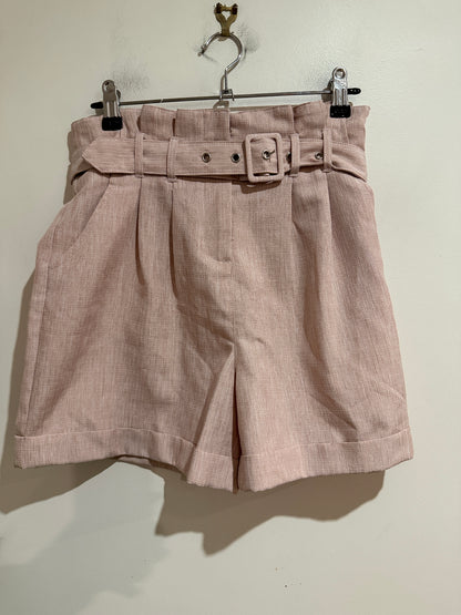 Dotti Pink Belted Paperbag Waist Shorts | Size 8