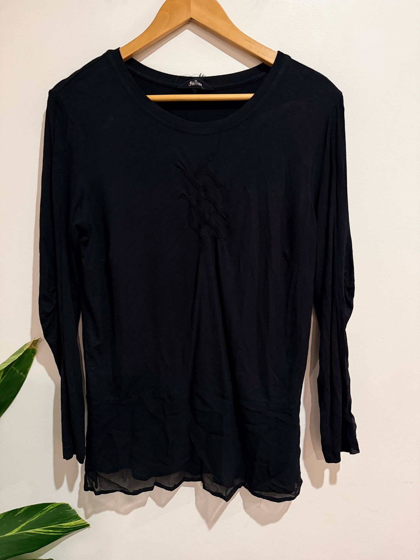 Black Sheer Hem Long Sleeve Top