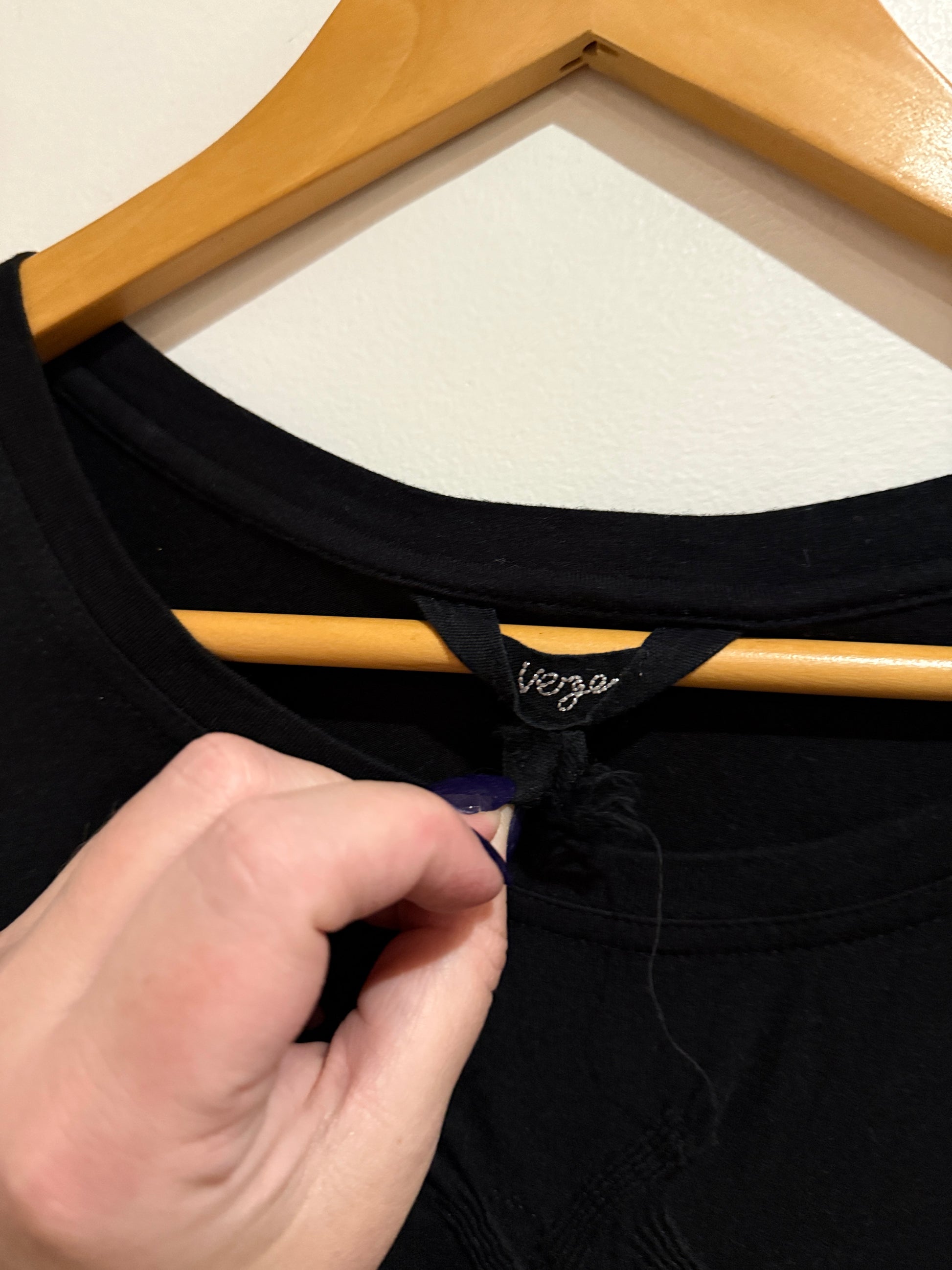 Black Sheer Hem Long Sleeve Top