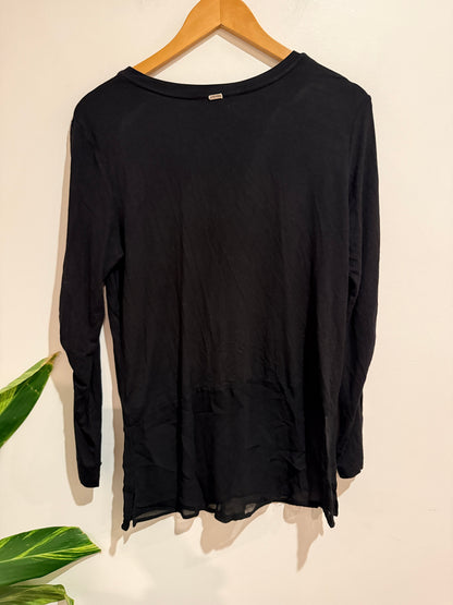 Black Sheer Hem Long Sleeve Top