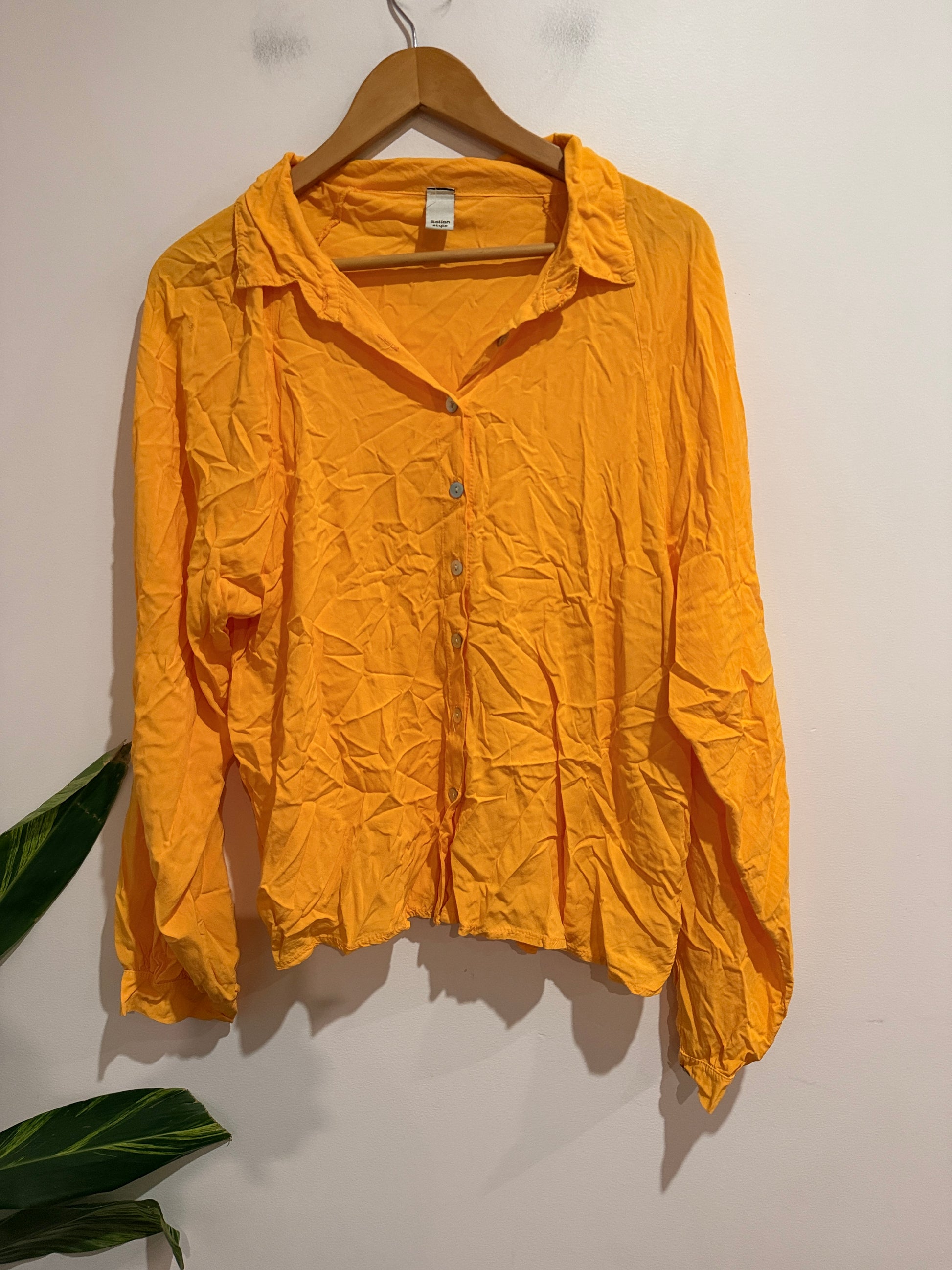 Italian Style Mustard Crinkle Button Front Shirt
