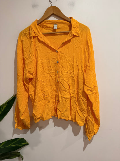 Italian Style Mustard Crinkle Button Front Shirt