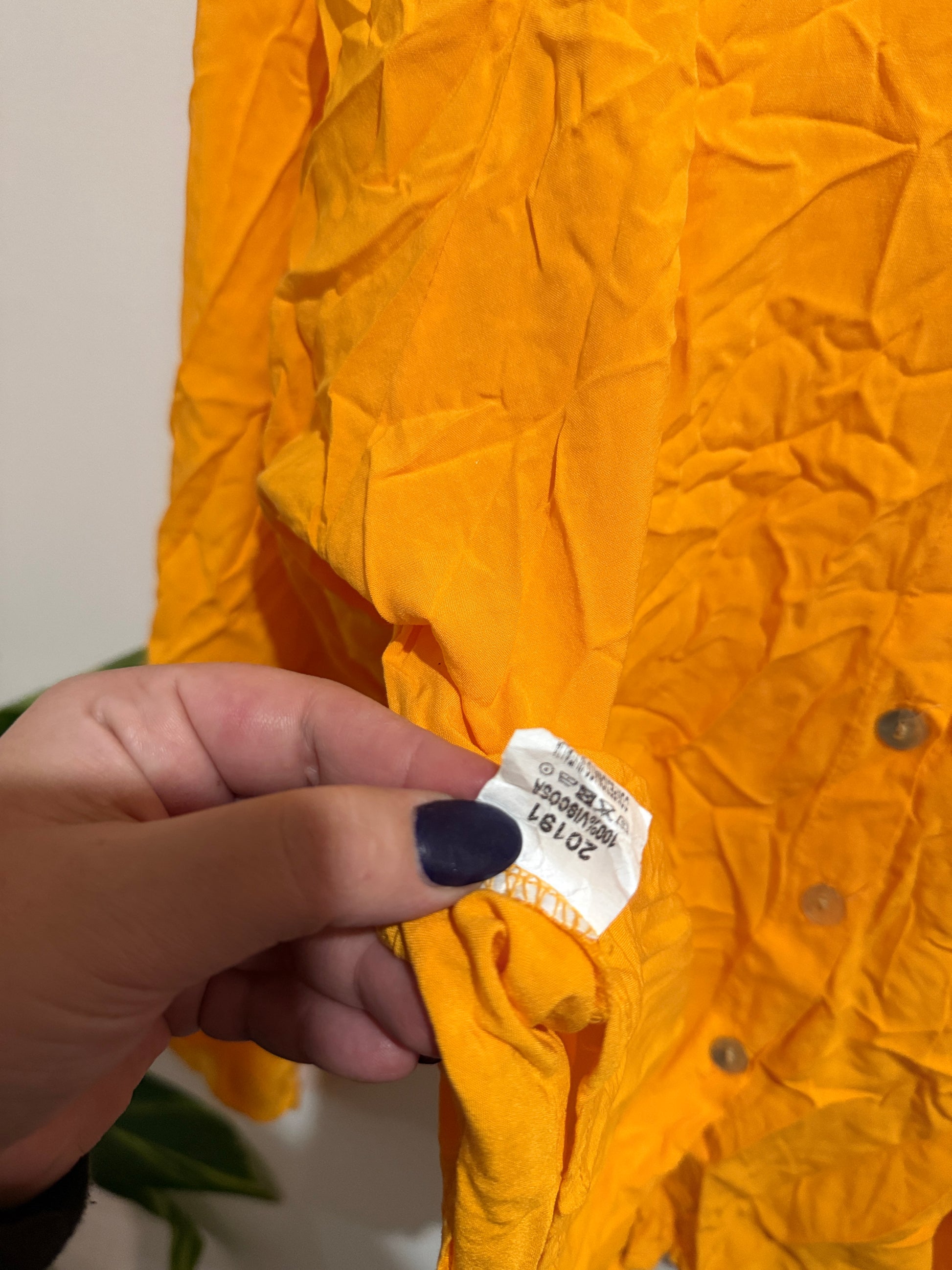 Italian Style Mustard Crinkle Button Front Shirt