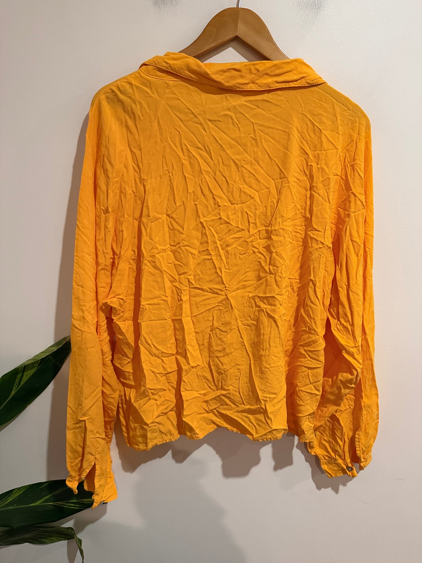 Italian Style Mustard Crinkle Button Front Shirt