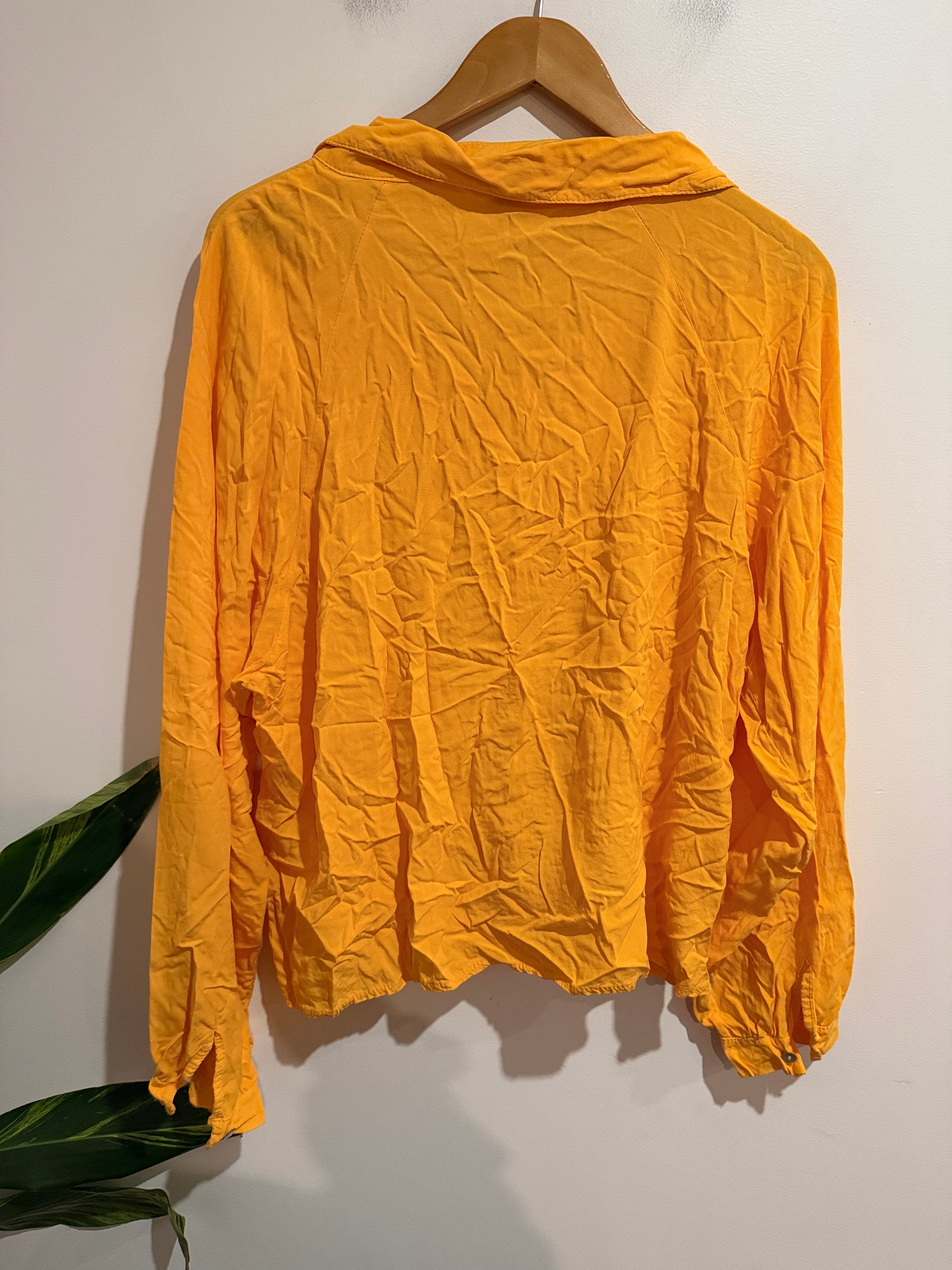 Italian Style Mustard Crinkle Button Front Shirt