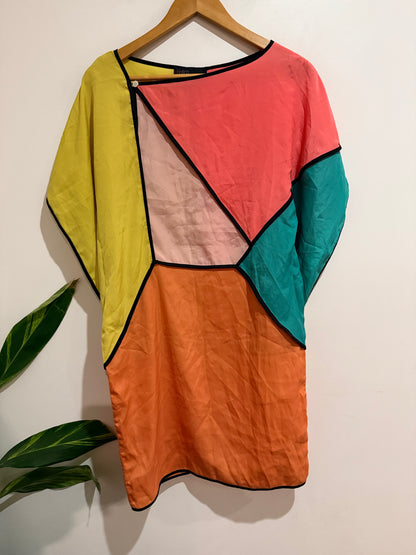 bb&co Silk Colour Block Batwing Mini Dress