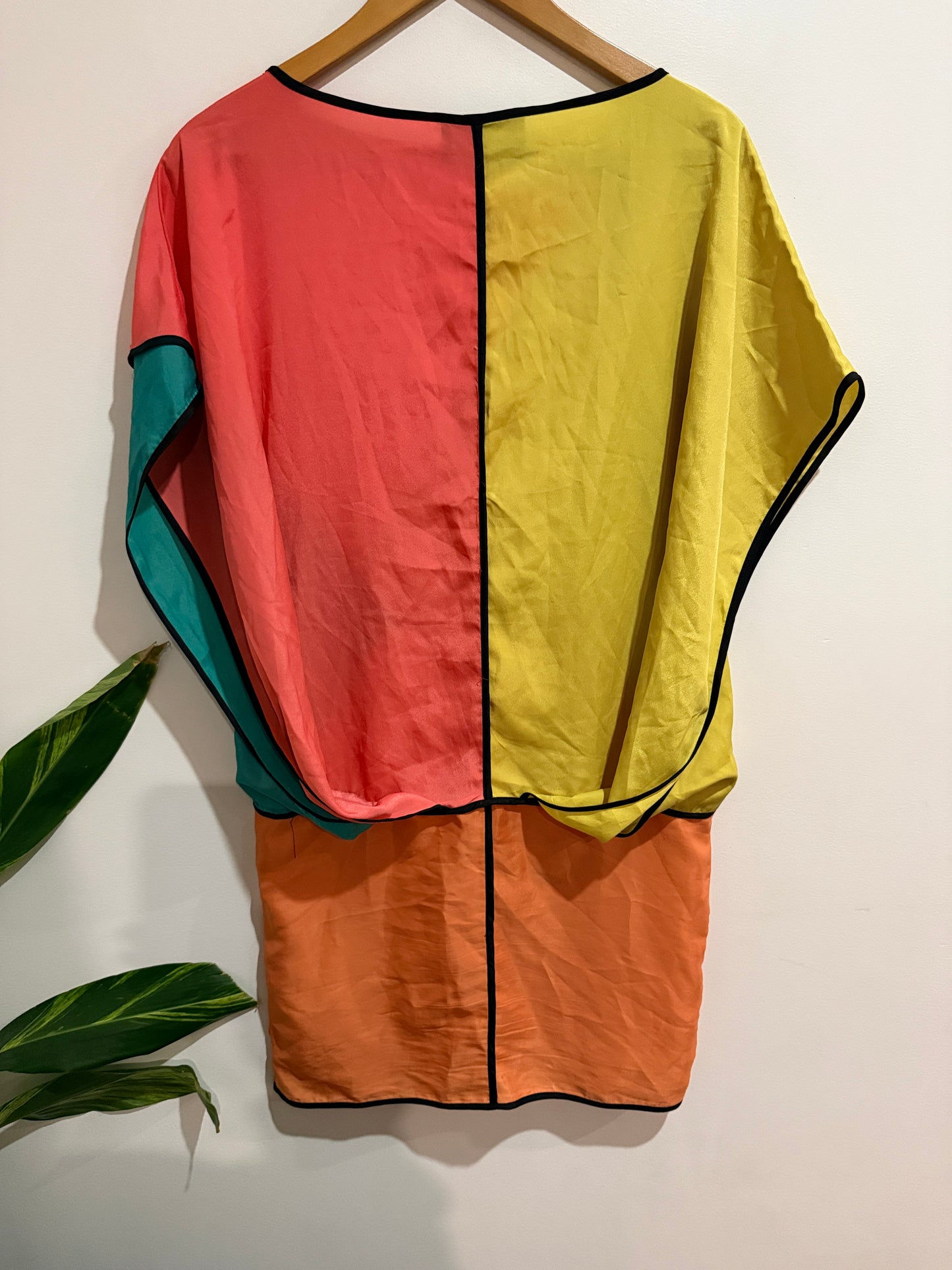 bb&co Silk Colour Block Batwing Mini Dress