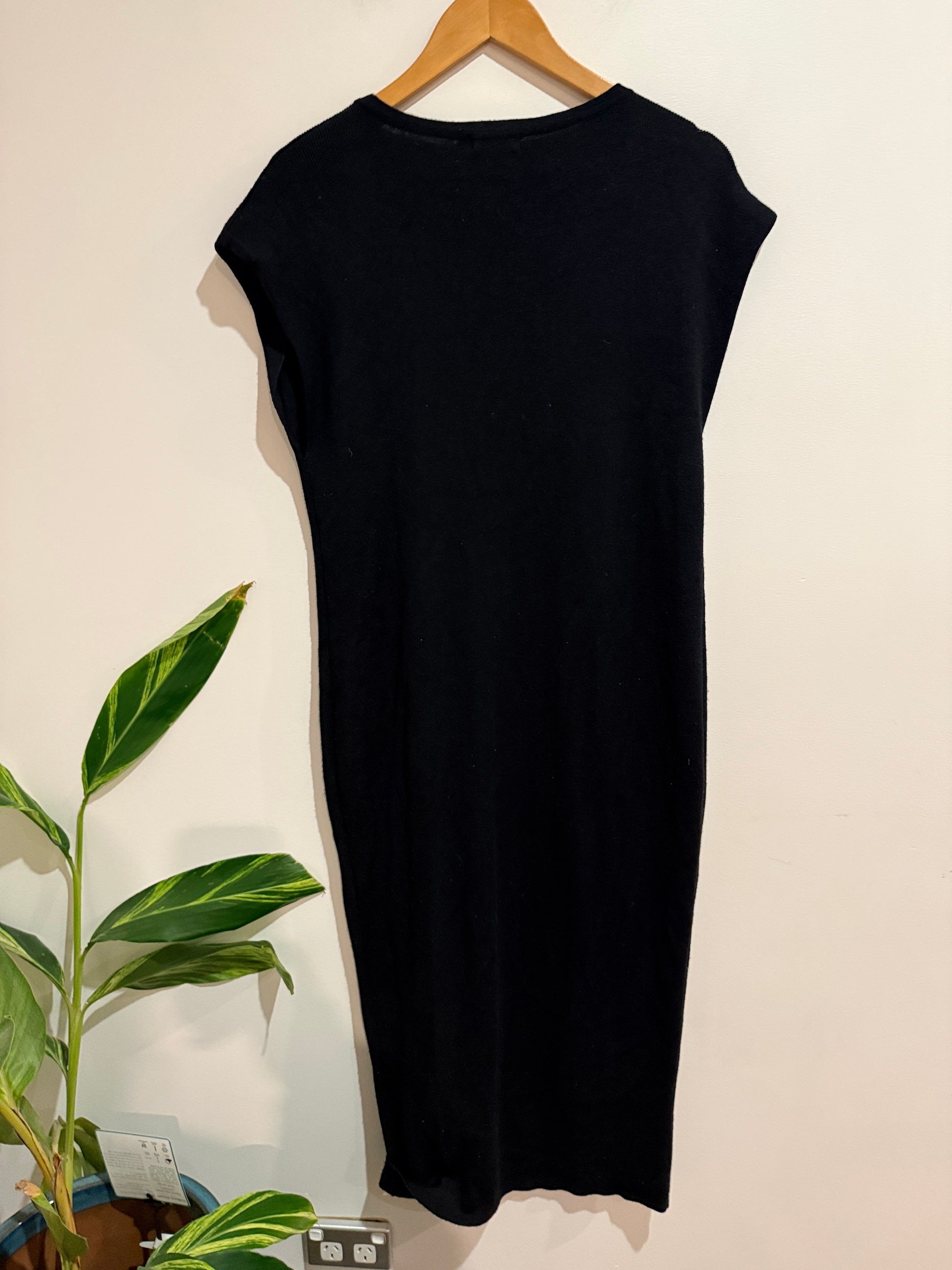 Nasty Gal Black Ribbed Bodycon Midi Dress - Size 8