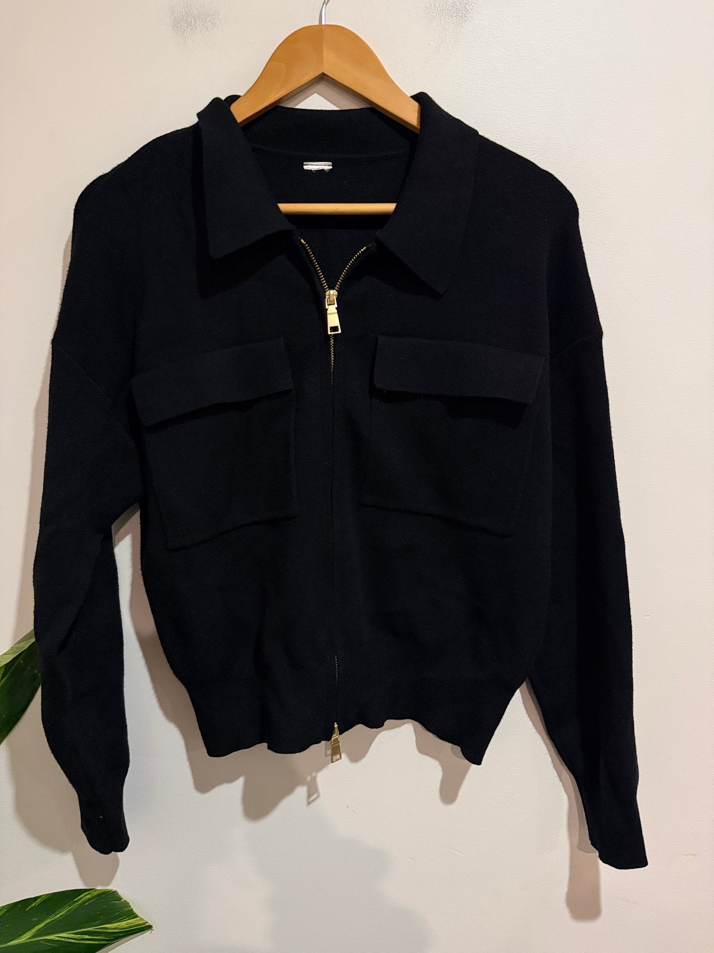 Unbranded Black Knit Collared Zip Jacket
