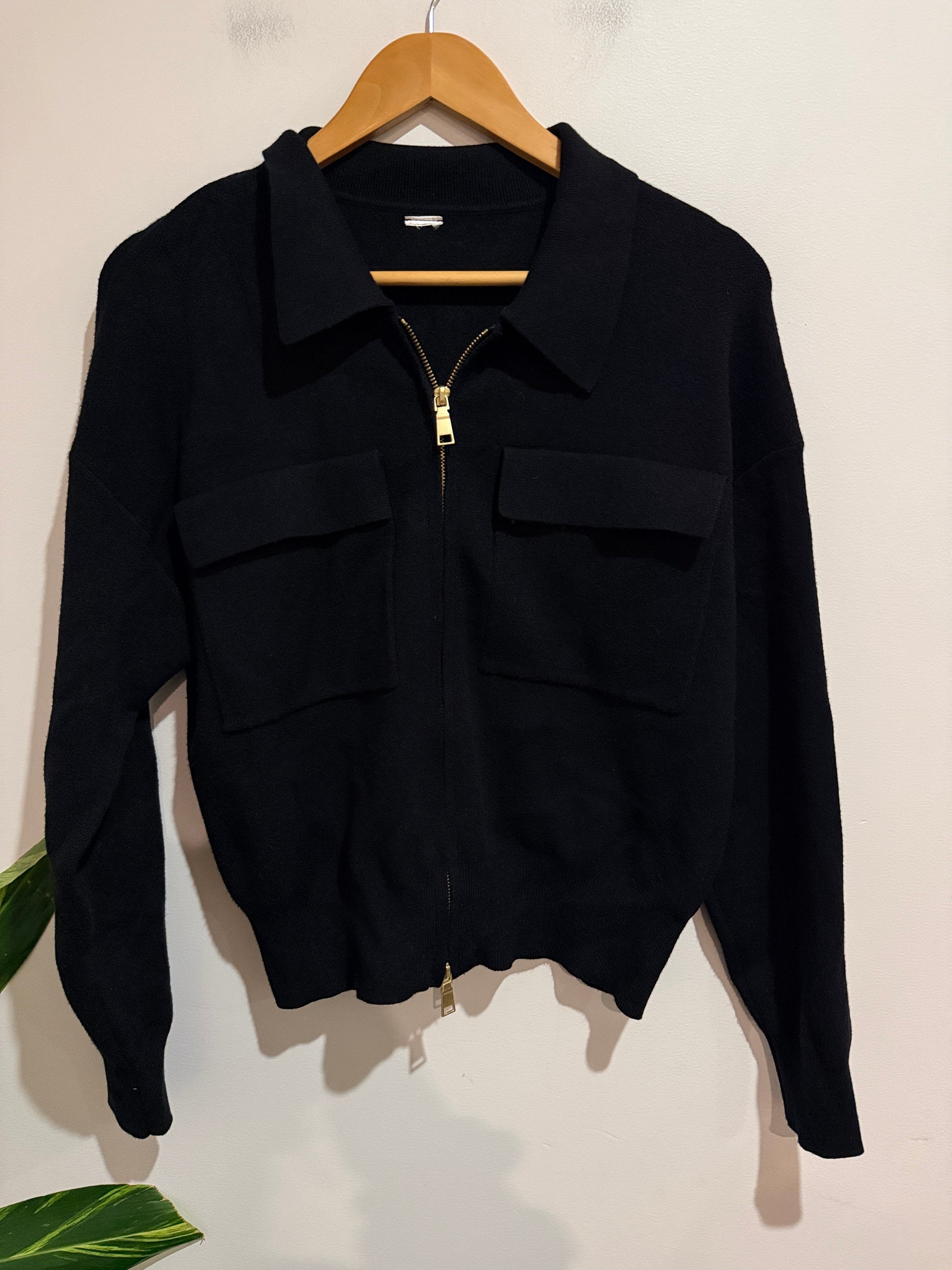 Unbranded Black Knit Collared Zip Jacket