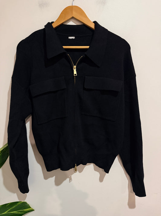 Unbranded Black Knit Collared Zip Jacket