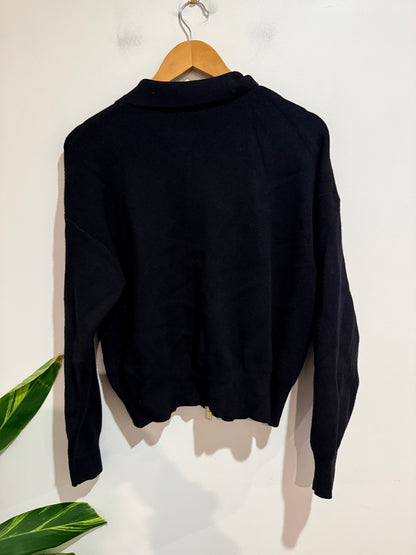 Unbranded Black Knit Collared Zip Jacket