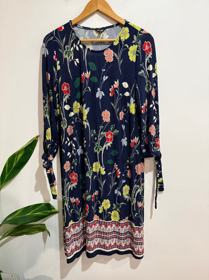 Emerge Navy Floral Long Sleeve Shift Dress - Size 16