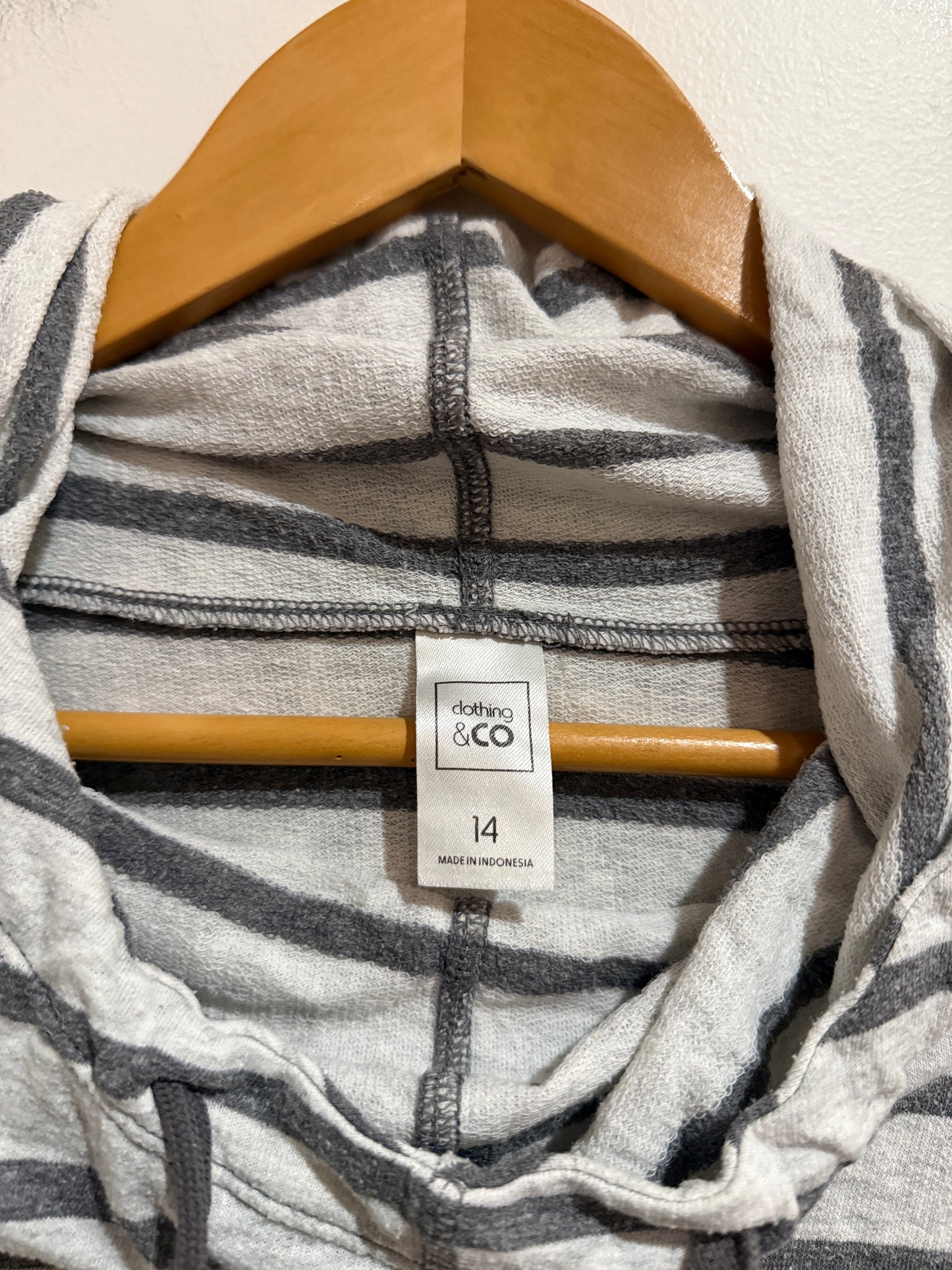Clothing & Co Grey Striped Hooded Top - Size 14