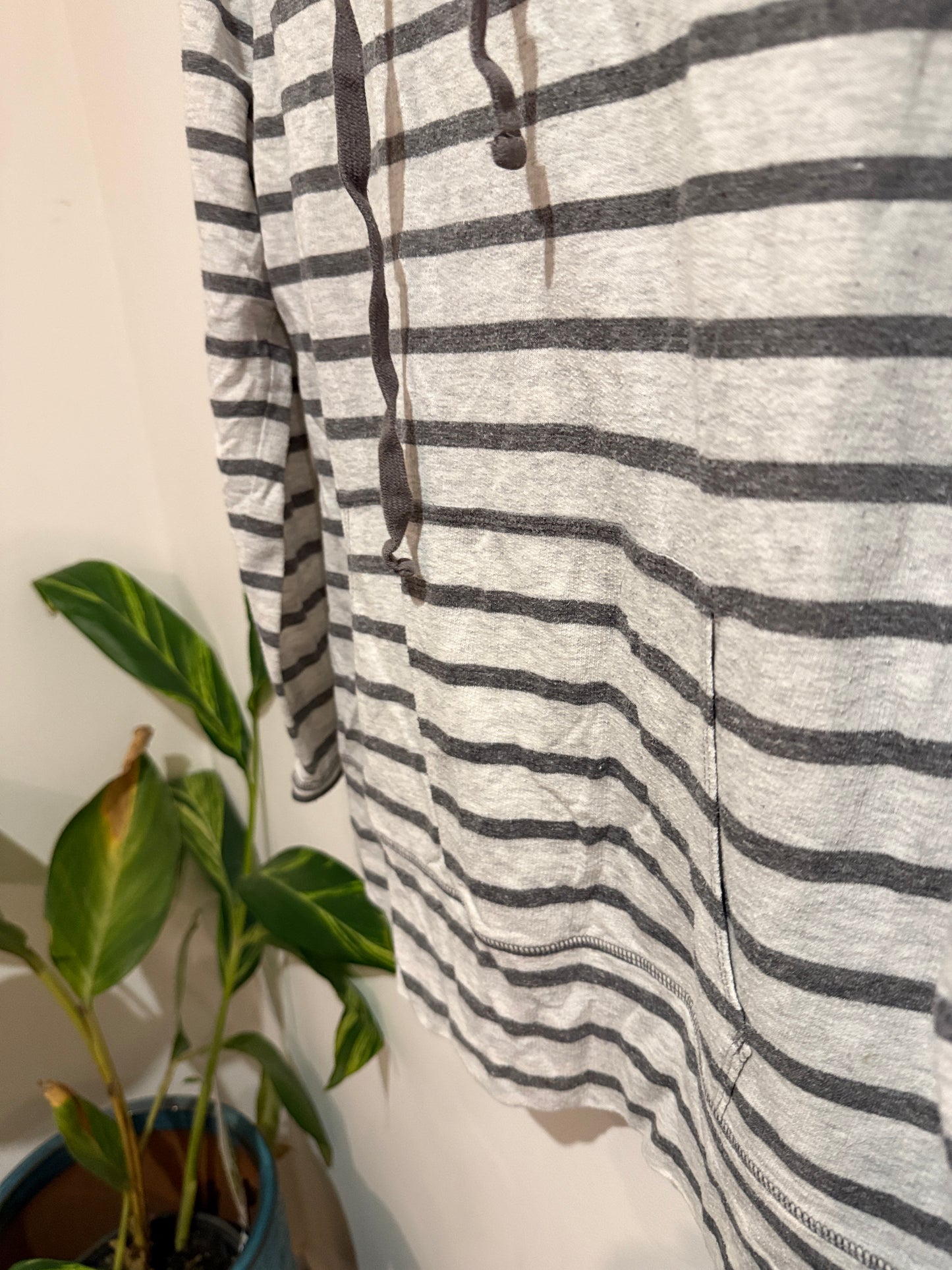 Clothing & Co Grey Striped Hooded Top - Size 14
