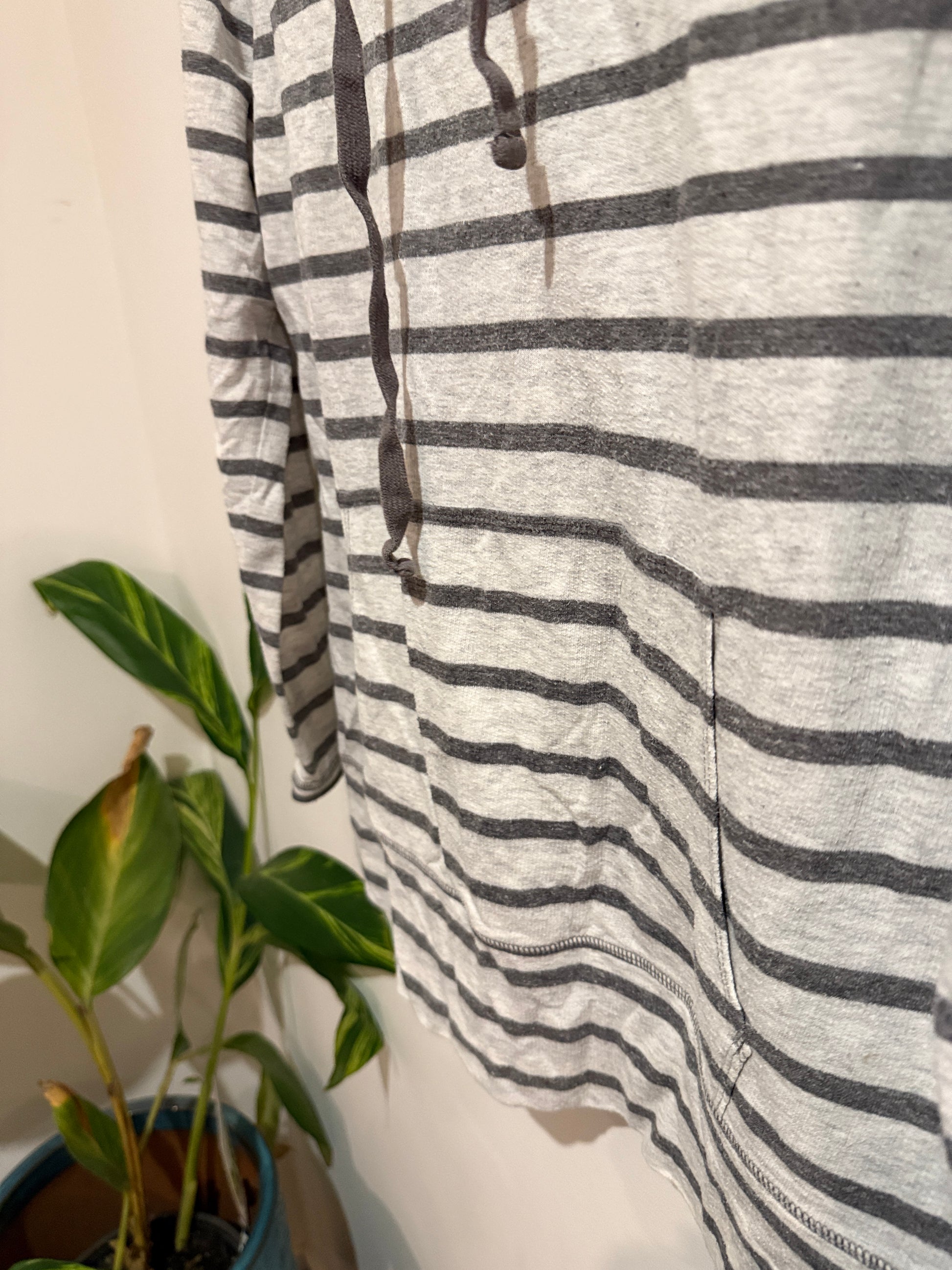 Clothing & Co Grey Striped Hooded Top - Size 14
