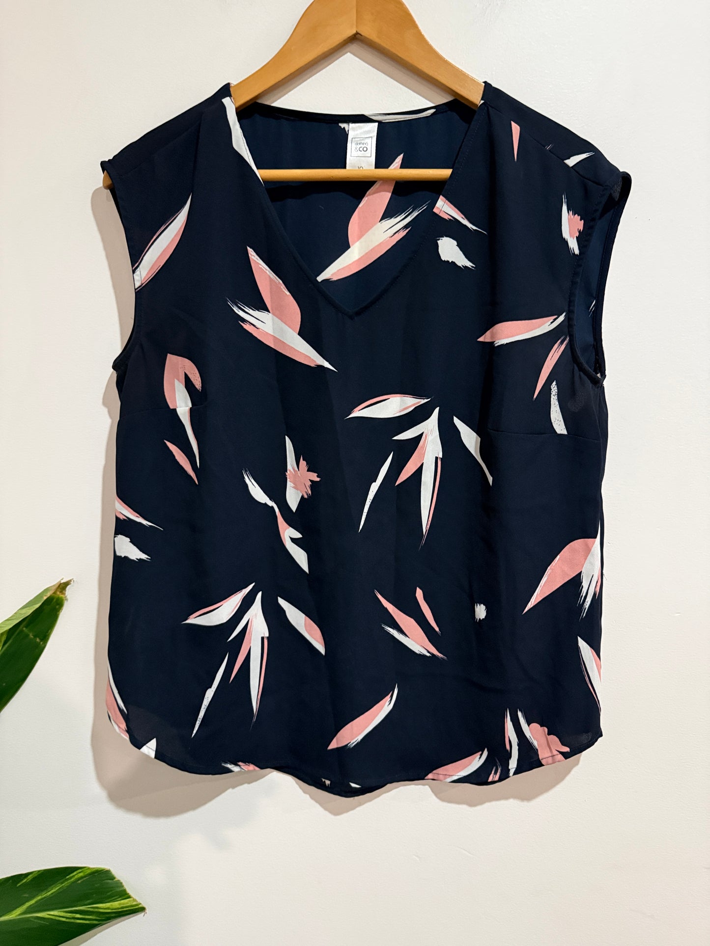 Clothing & Co Navy Print Sleeveless Top - Size 10