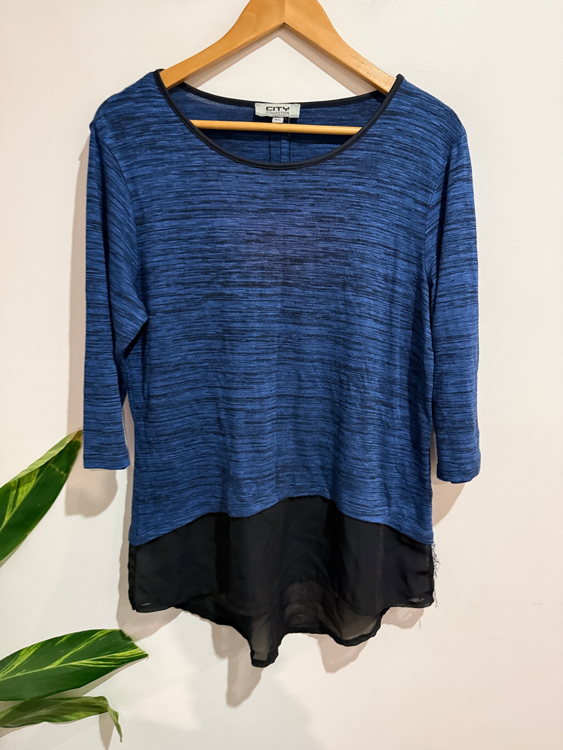 City Collection Blue Marle Top with Sheer Hem
