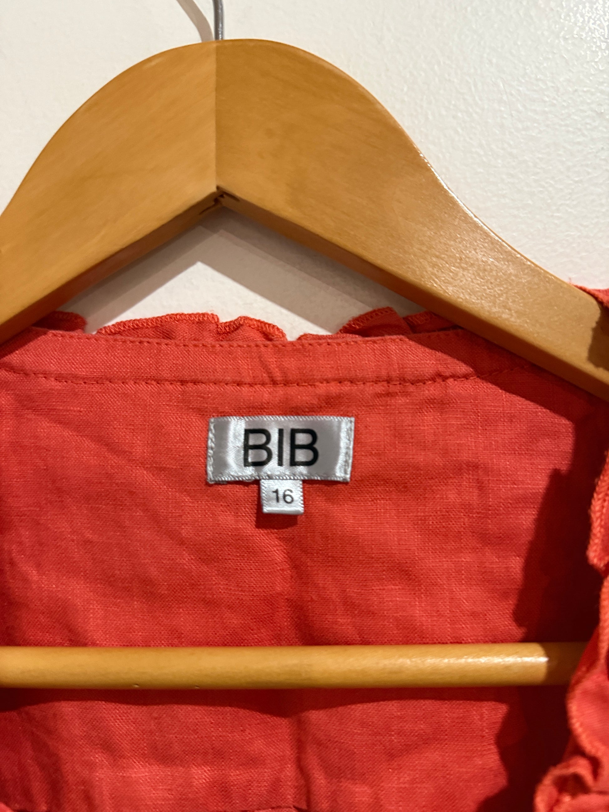 BIB Coral Linen Ruffle Front Blouse - Size 16