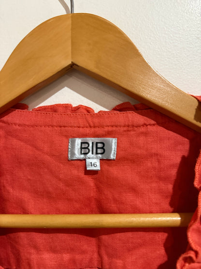 BIB Coral Linen Ruffle Front Blouse - Size 16