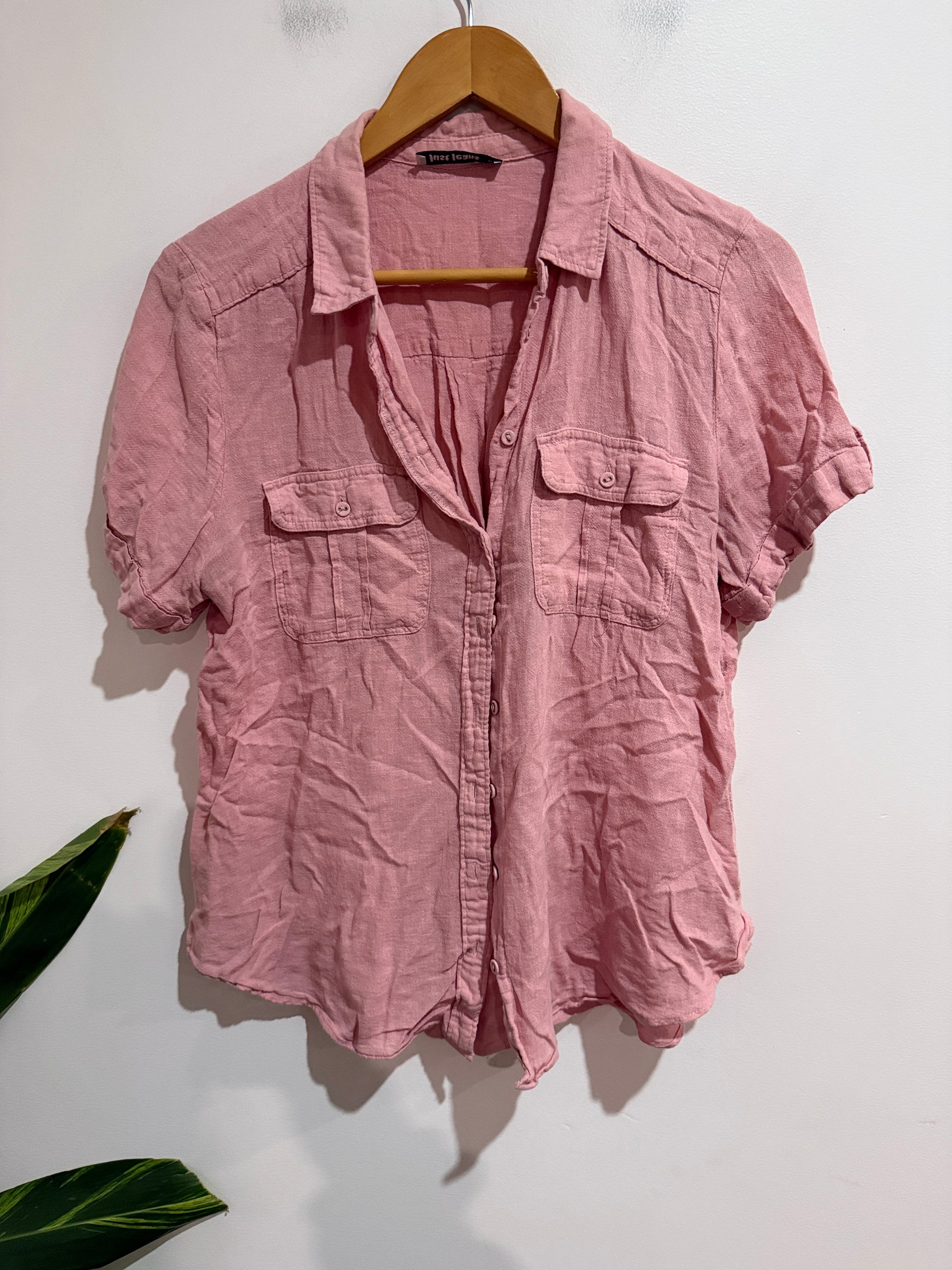 Just Jeans Pink Linen Blend Button Shirt - Size 10