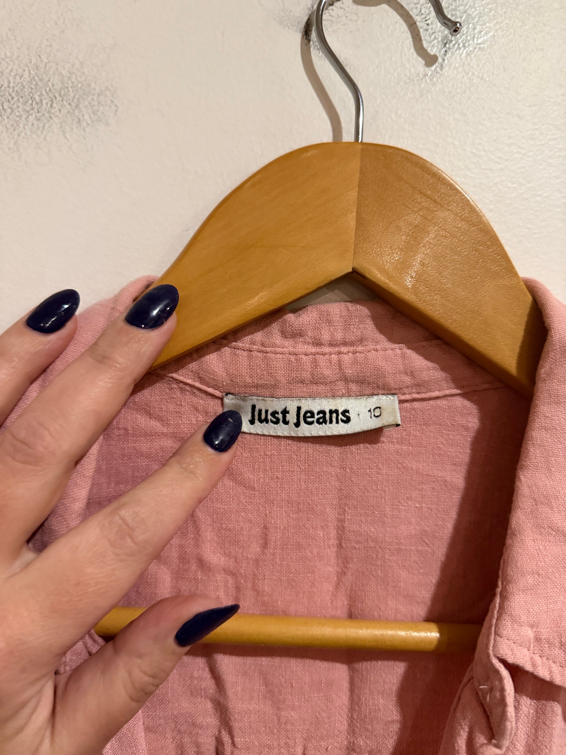 Just Jeans Pink Linen Blend Button Shirt - Size 10