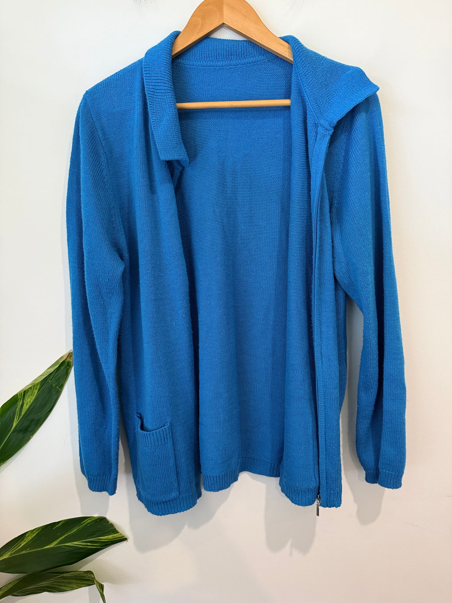 Unbranded Blue Knit Collared Zip Cardigan