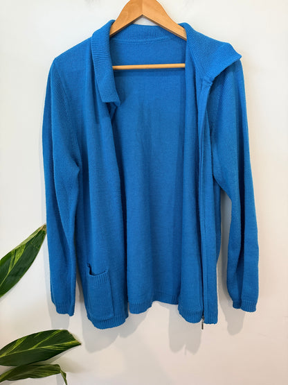 Unbranded Blue Knit Collared Zip Cardigan