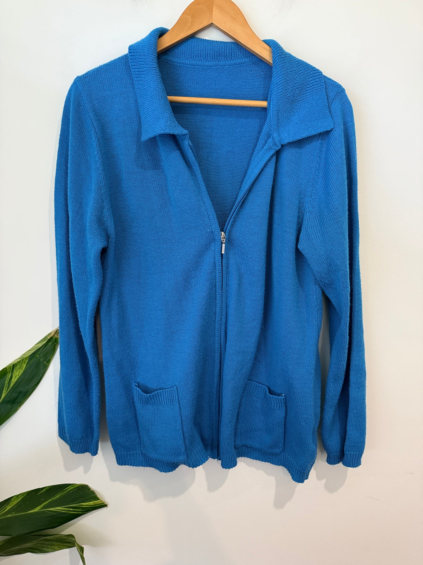 Unbranded Blue Knit Collared Zip Cardigan