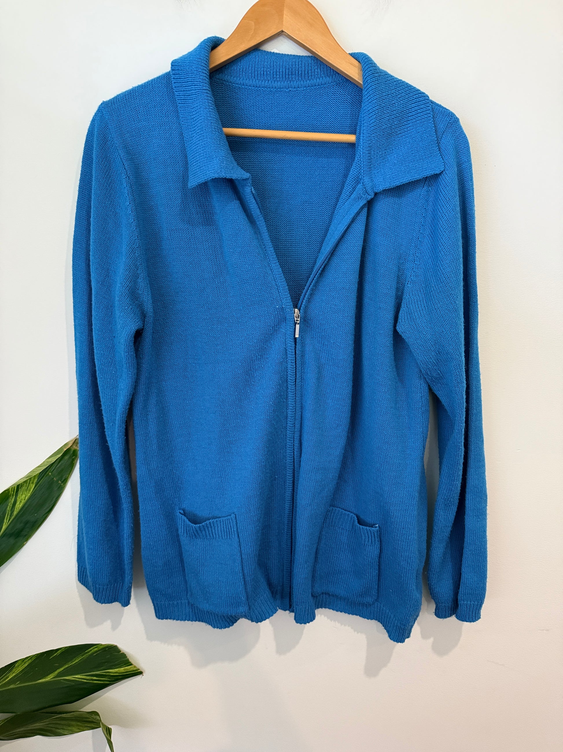 Unbranded Blue Knit Collared Zip Cardigan