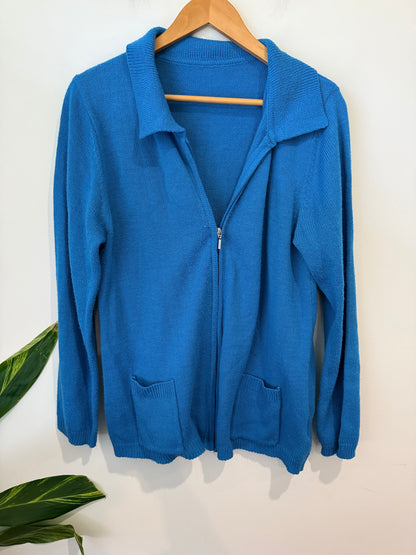 Unbranded Blue Knit Collared Zip Cardigan